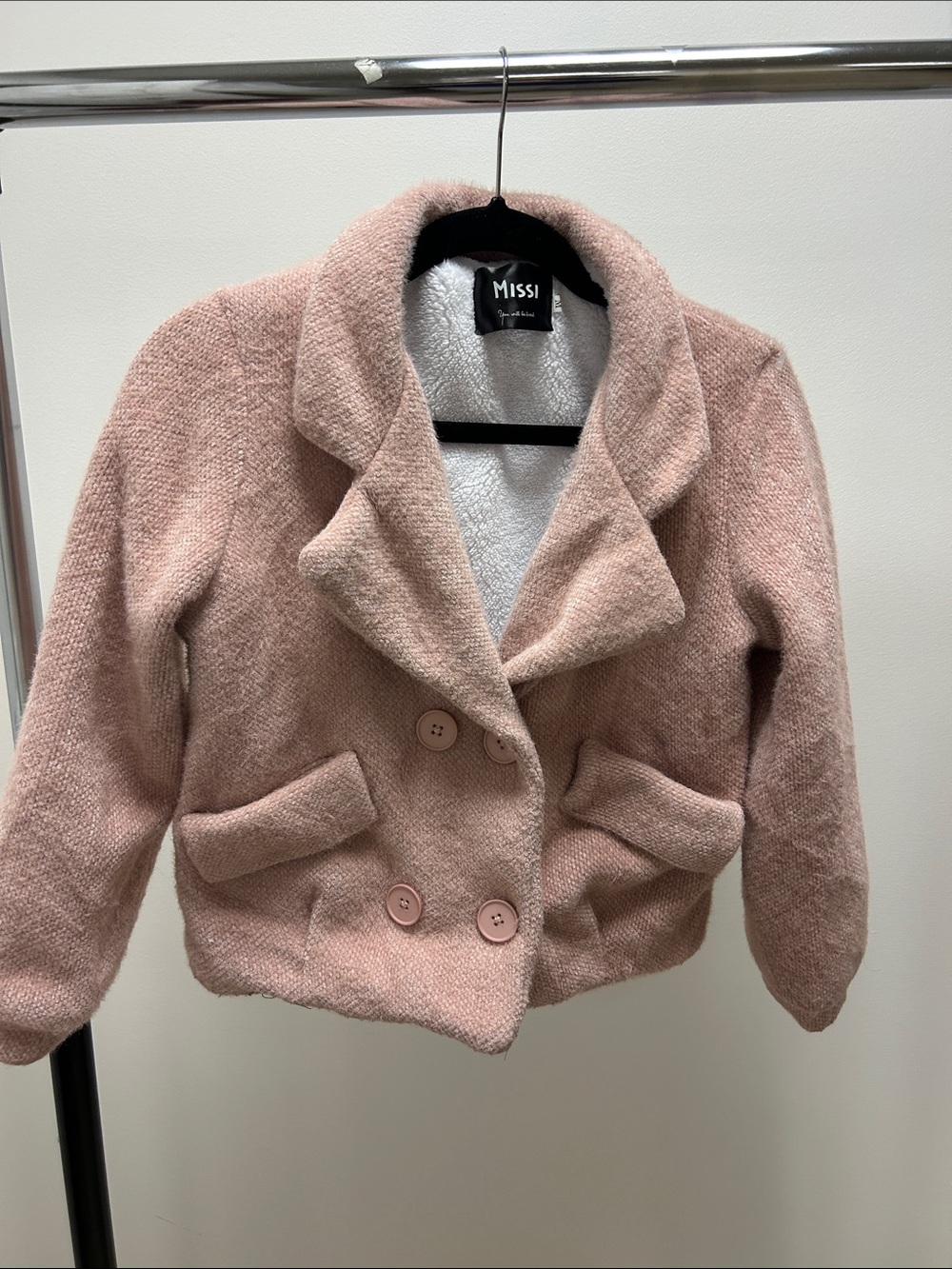 MISSI Blush Pink Double-Breasted Cotton Pea Coat